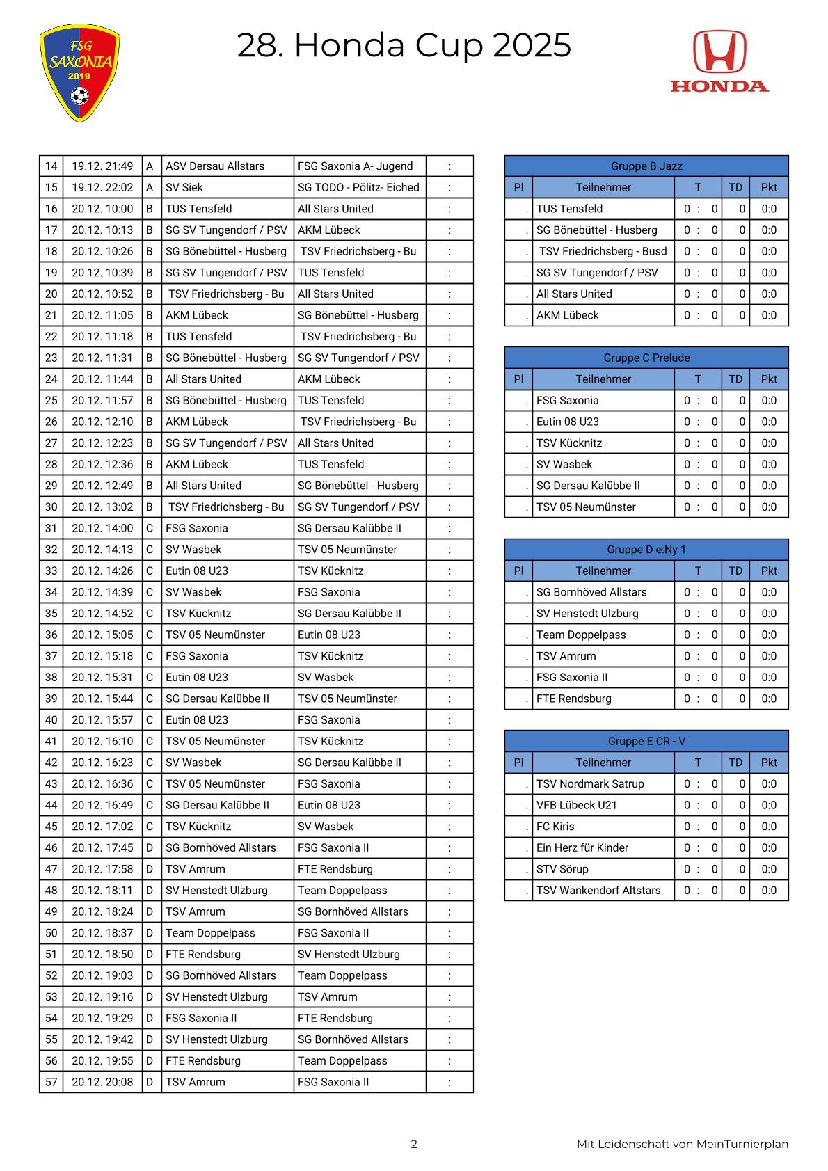 Spielplan 28. Honda Cup 2025 Neu 2