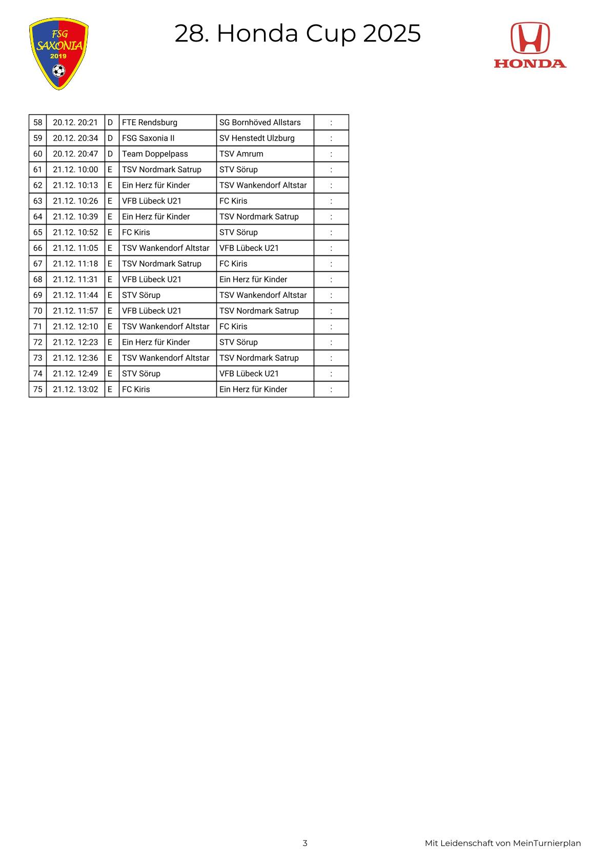 Spielplan 28. Honda Cup 2025 Neu 3
